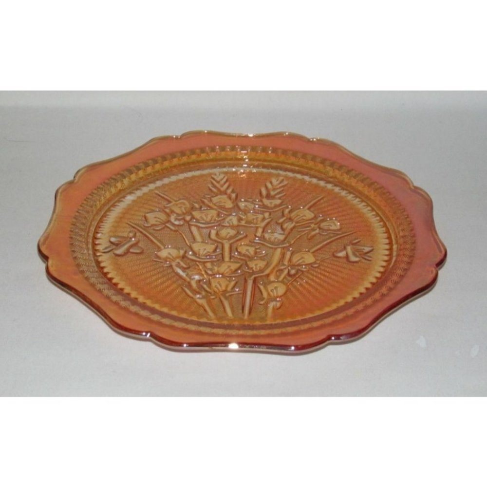 Jeannette Glass IRIS AND HERRINGBONE Marigold Iridescent Dinner Plate